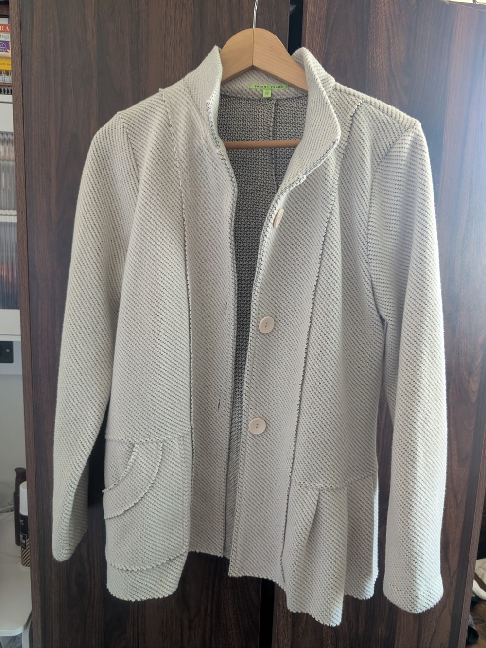 Cream Textured Knit Button-Front Blazer Jacket